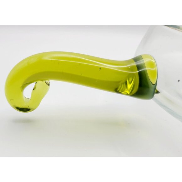 Depression Nappy Bowl Handblown Serving Art Glass Green Handle Vtg MCM - Picture 8 of 9